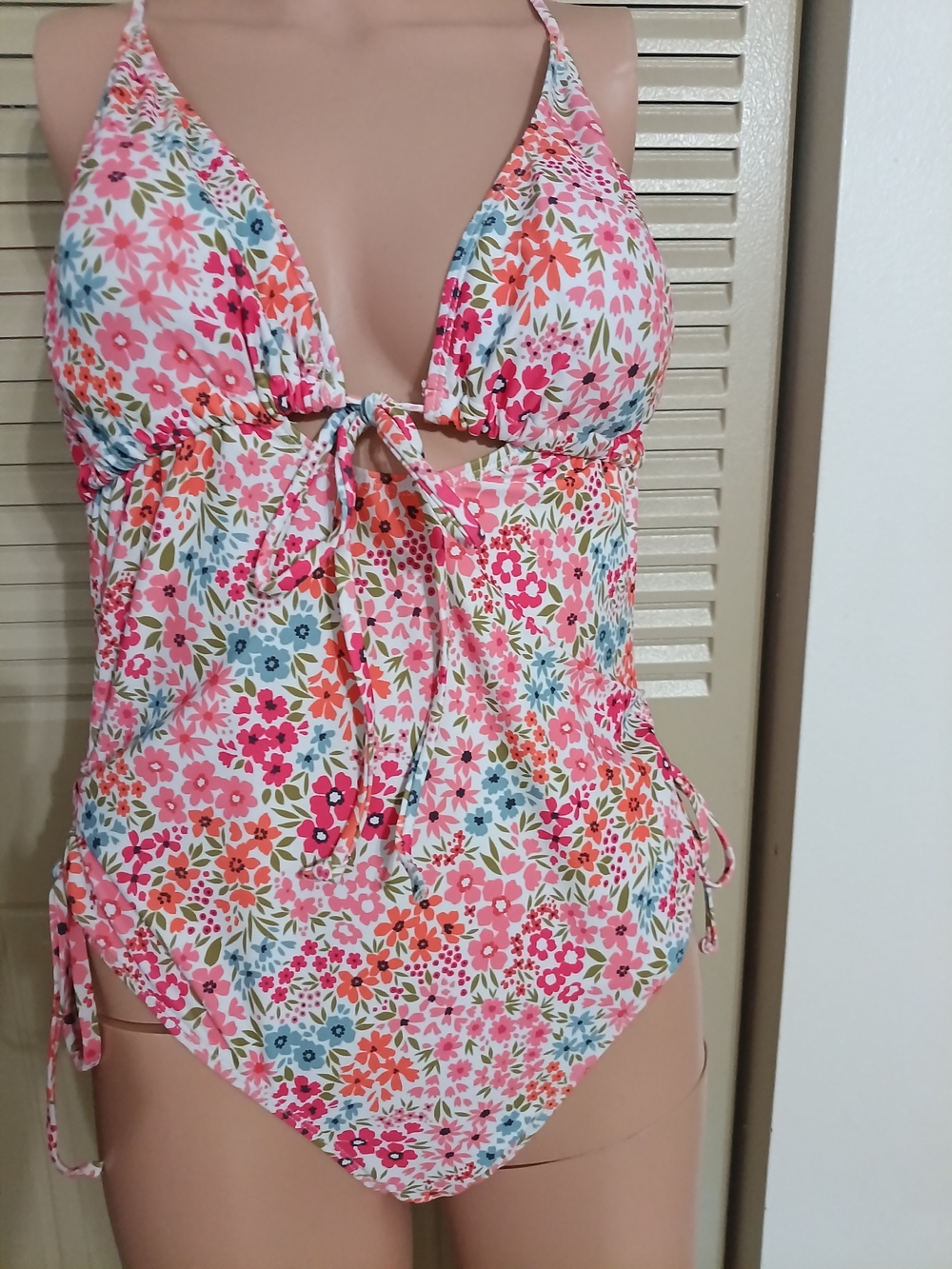 Floral Tie-Front One-Piece Swimsuit in Pink Multi